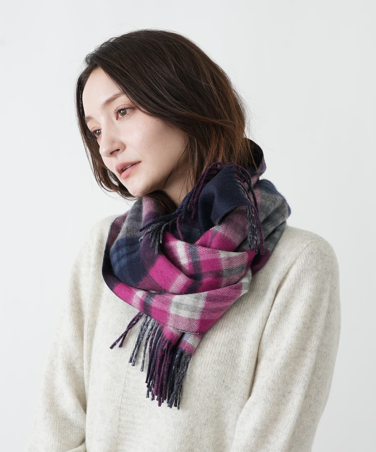 カシミヤタータンチェックストール【JOHNSTONS】|レリアン | レリアン