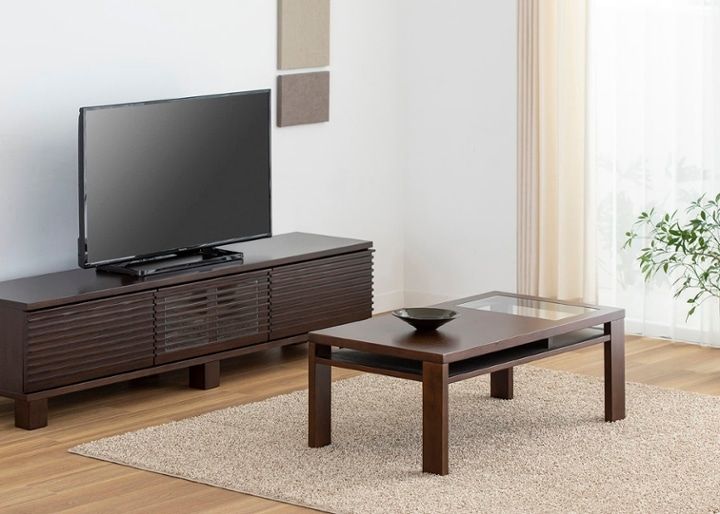 ガラス・ローテーブル～収納付き～モダンアジアンテイストの魅せる