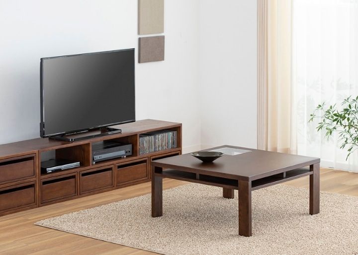 ガラス・ローテーブル 800×800 正方形～収納付き～モダンアジアン