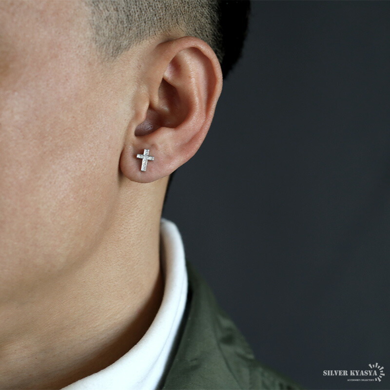 シルバー925 クロスピアス スタッドピアス キラキラ パヴェ ジルコニア