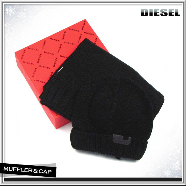 DIESEL マフラー ニット帽 セット 00CT4A 00KNX 900 ブラック BOX付