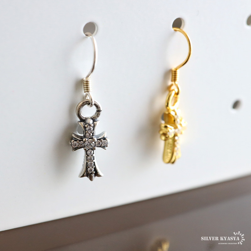 シルバー925 クロスピアス フックピアス ドロップピアス 揺れる 小ぶり