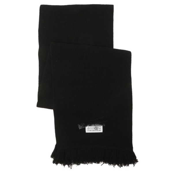 エムエムシックス メゾンマルジェラ マフラー ロゴ フリンジ ブラック