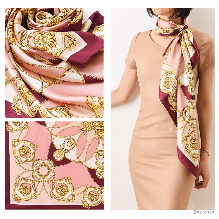 日本製 シルクスカーフ シルク スカーフ 大判 正方形 90×90 シルク100