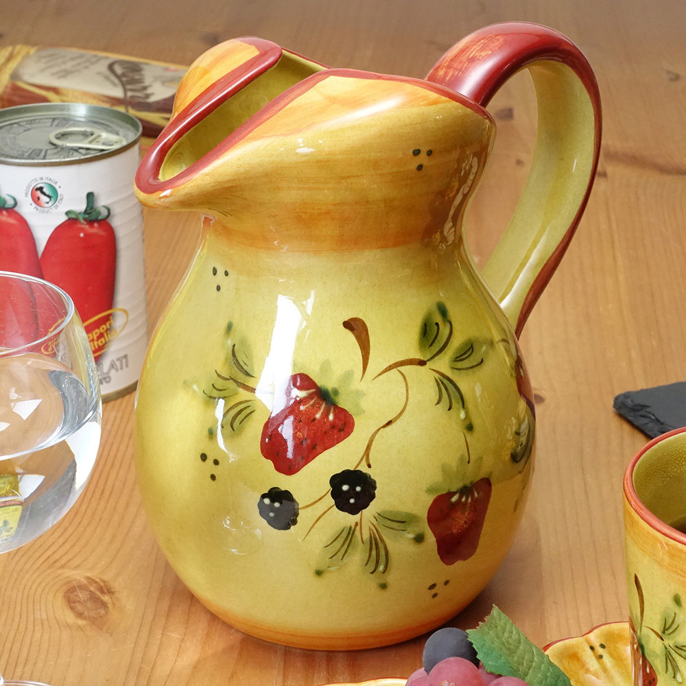 ポルトガル製 陶器 ストロベリー柄 水差し ジャグ 20cm 手描き 可愛い
