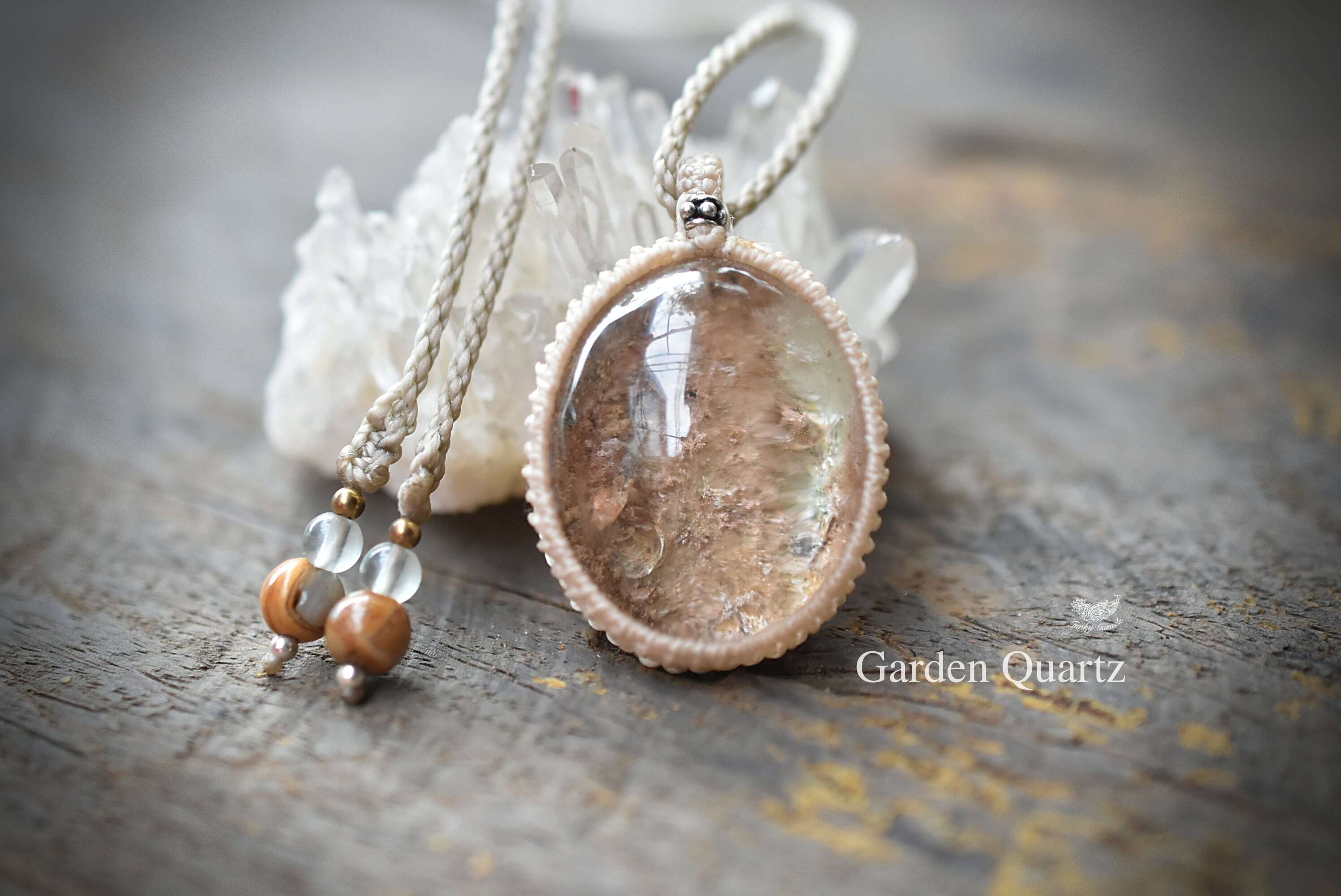 優しい断層☆ガーデンクォーツ マクラメネックレス1073 - 【Funky