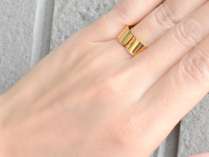 18金 平打ちリング シンプル 幅広 リング レディース 7mm 指輪