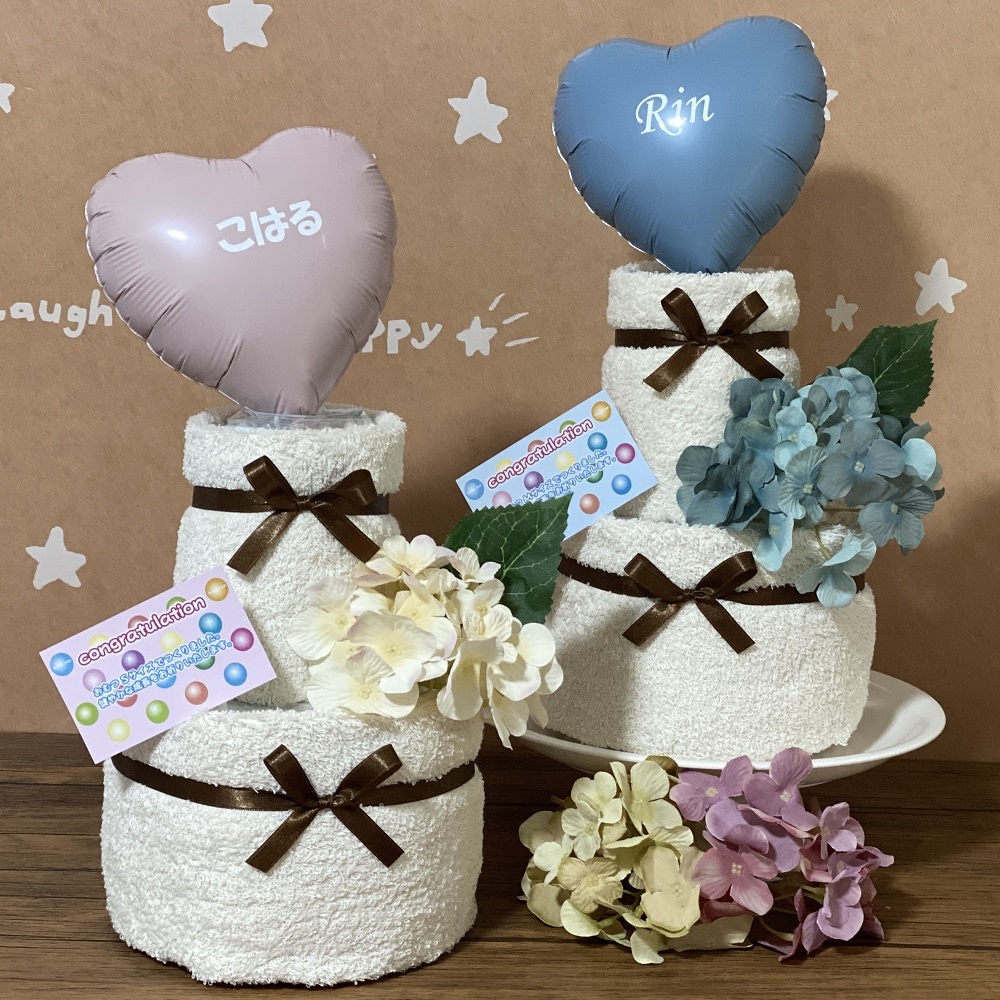 おむつケーキ オーガニック バルーン おむつケーキ 2段 出産祝い 名