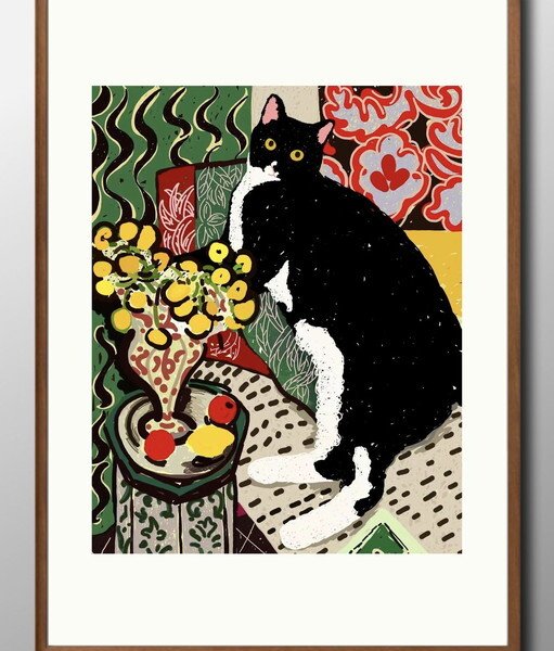 猫 ネコ ハチワレ猫 マティスに憧れて モダン A3 サイズ ポスター