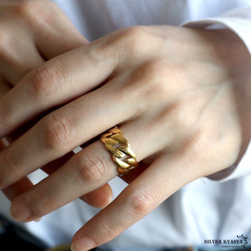 喜平チェーンリング ゴールドリング 指輪 18KGP ゴールド ステンレス