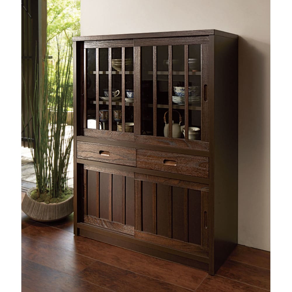 味のある木製収納棚×木製引き出し2杯 食器棚 水屋 キャビネット