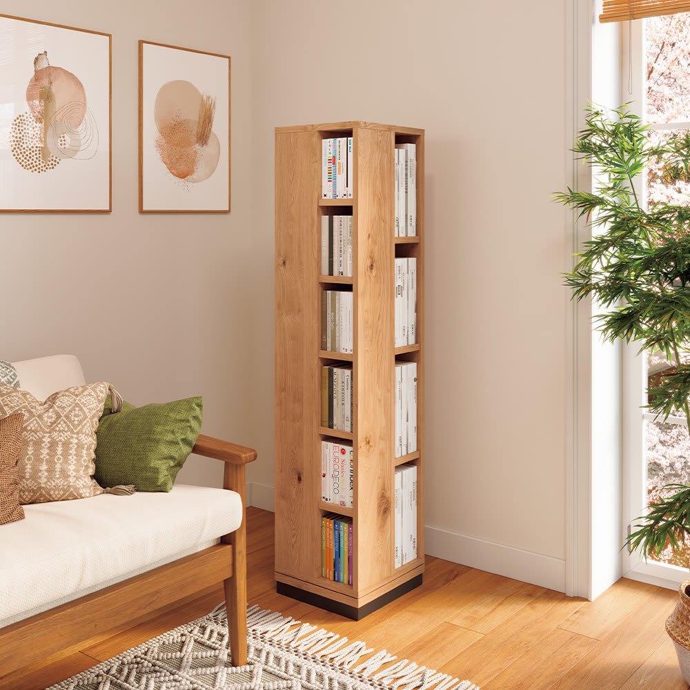 雑誌も収納できる完成品回転ラック 高さ113cm 幅・奥行34cm 通販