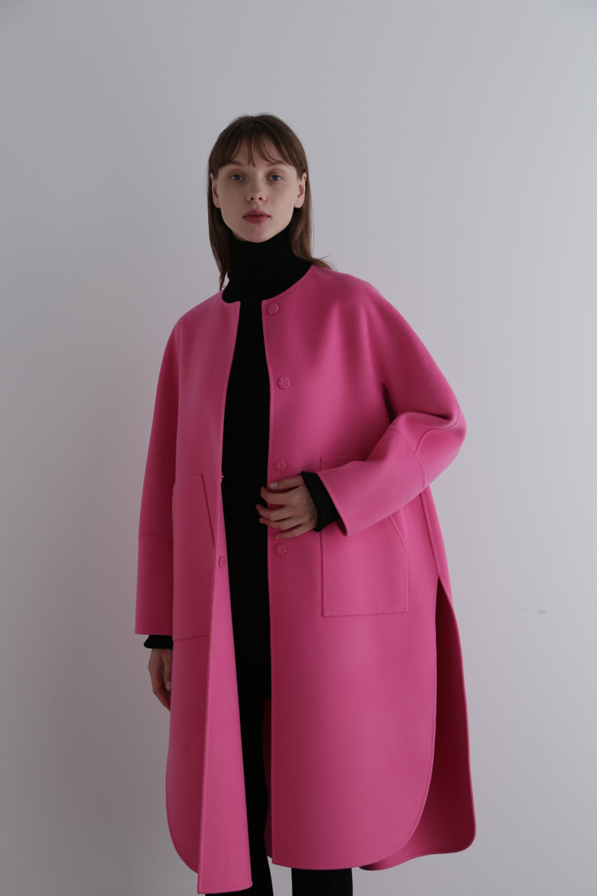 LE PHIL] ル フィル ベルト付きノーカラーポンチョコート ピンク LE