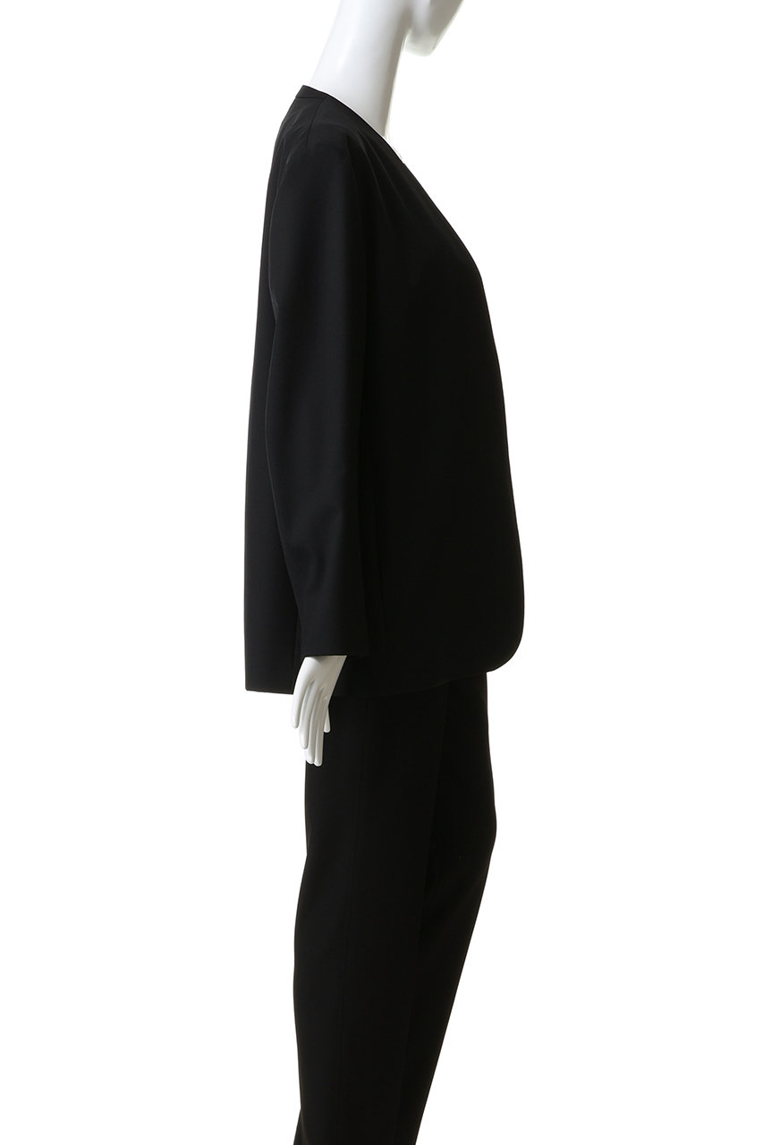 ATON(エイトン)｜ウール トロピカル ノーカラー ジャケット/ブラック