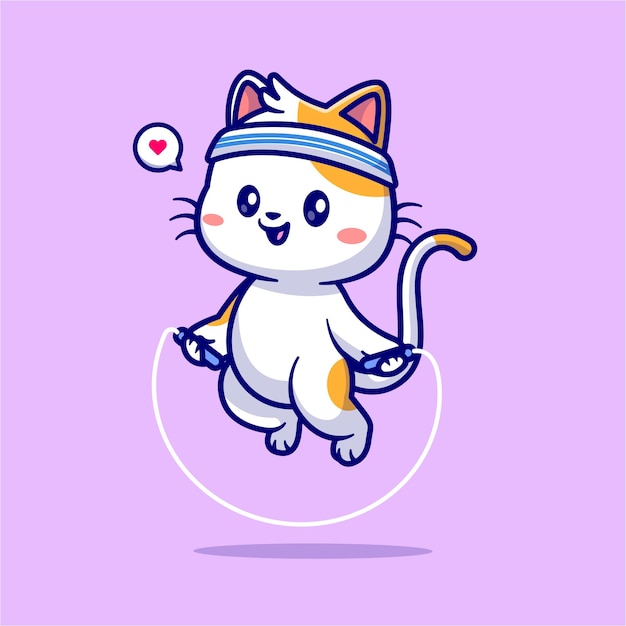 かわいい猫の縄跳び漫画ベクトル アイコン イラスト動物スポーツ