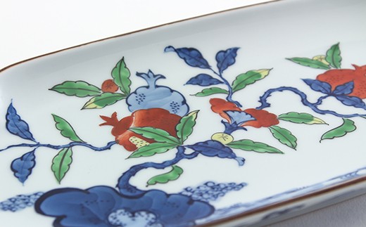 源右衛門窯 染錦柘榴絵 長皿 器 食器 盛皿 柘榴 有田焼 A95-48 - 佐賀