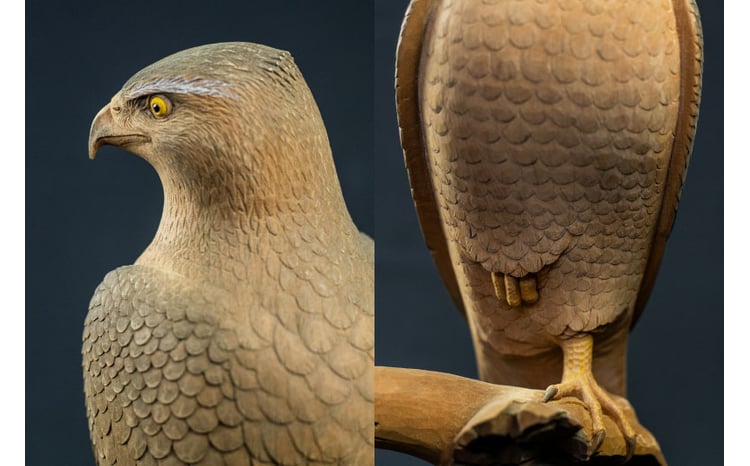 一木造り彫刻 鷹 伝統工芸 工芸品 木彫り 彫刻 木製 職人 像 置物[Q702