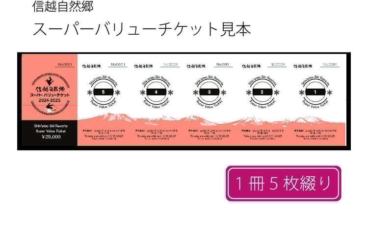 長野県・新潟県の22ヶ所のスキー場で使えるリフトクーポン券5枚綴り