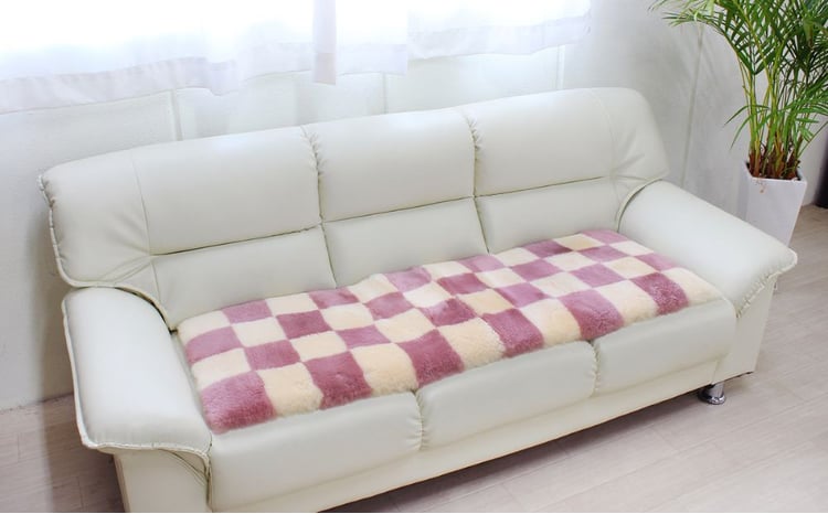 奈良 (株)マスダ製 ムートン長座布団 チェック柄 ピンク 40cm×120cm