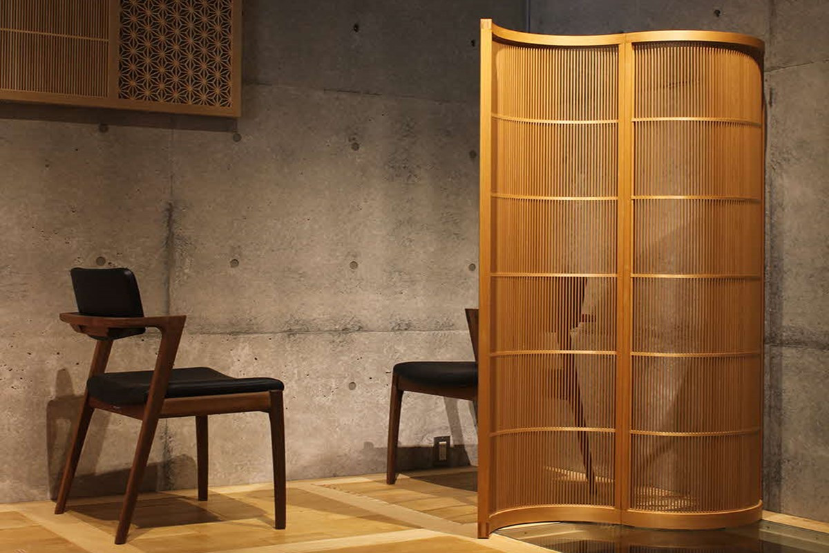 組子細工 衝立 「波」 2連 （ヒノキ）組子細工 組子 パーティション