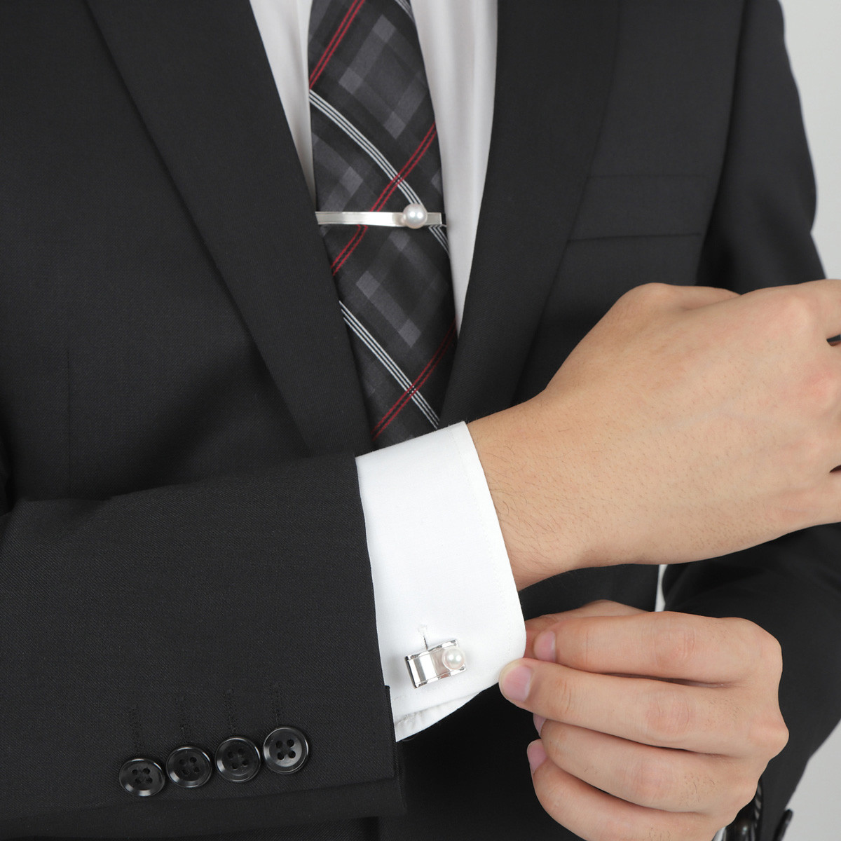 真珠 アクセサリー シルバー タイピン カフス セット パール 9ミリ