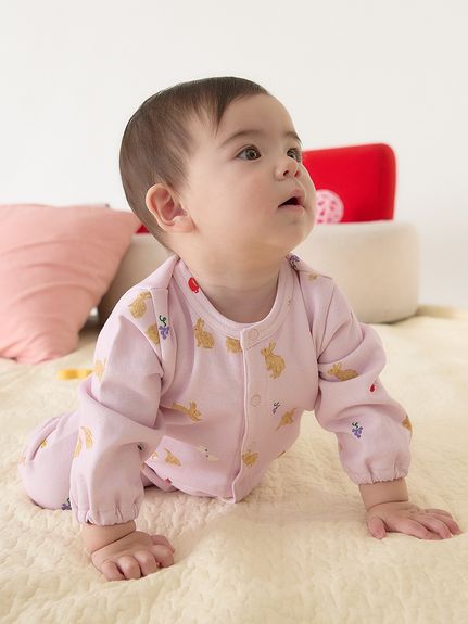 ベビー]プチアニマルプリントミニ裏毛カバーオール（ロンパース