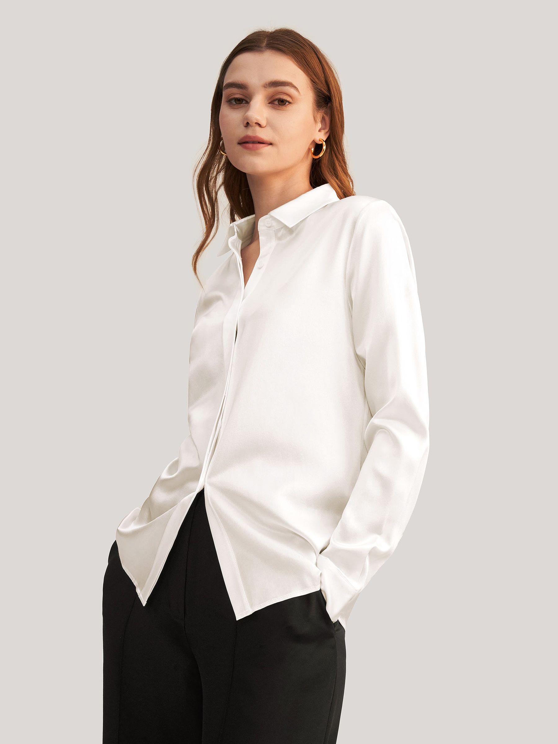 22匁 シルクシャツ・ブラウス【フライフロント】 アイボリー サイズ：S