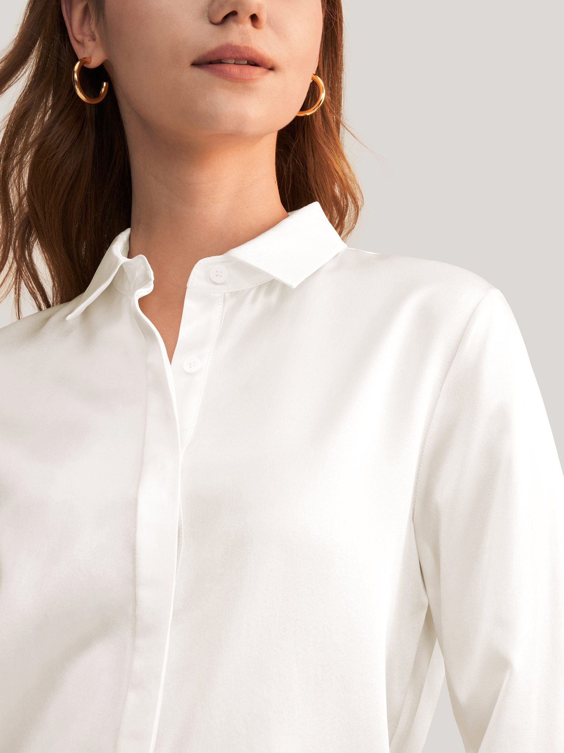 22匁 シルクシャツ・ブラウス【フライフロント】 アイボリー サイズ：S