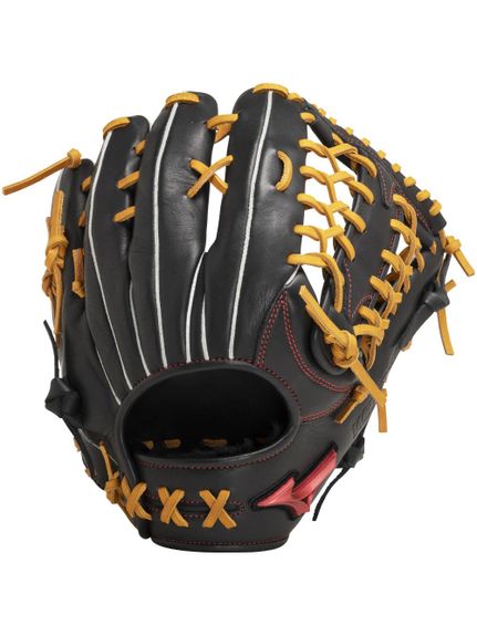 GlobalEdge ミズノ 軟式グローブ 黒 編み込みデザイン 軟式野球