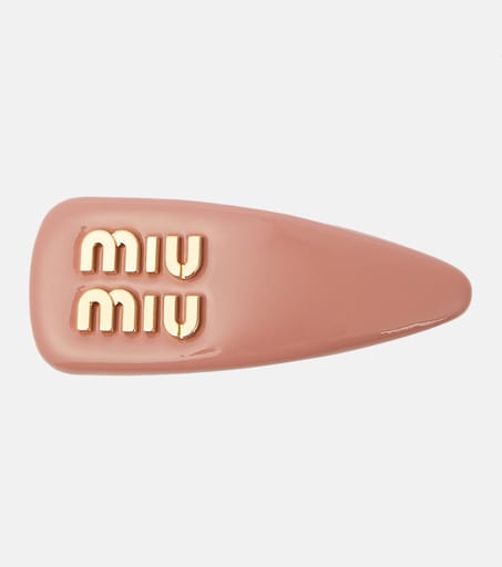Logo patent leather hair clip in pink - Miu Miu | Mytheresa