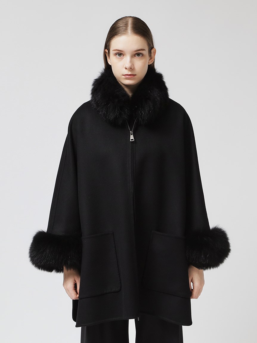 グレースコンチネンタル 高級 黒 ファーコート ポンチョ フォックス