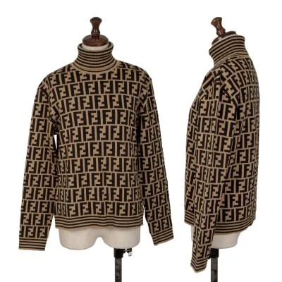 フェンディFENDI ズッカ柄切替タートルネックニット ベージュ黒44 (K