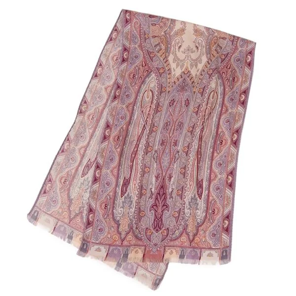 エトロETRO ペイズリー柄フリンジスカーフ 紫 (K-144877)