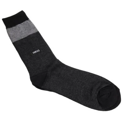 グッチGUCCI ロゴ刺繍ツートーンロングソックス チャコールグレーF (K