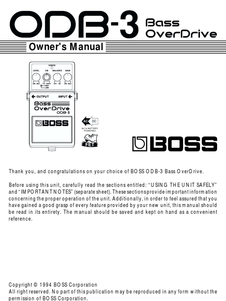 箱・取説付き】BOSS ODB-3 Bass OverDrive 箱・取説付き】BOSS ODB-3