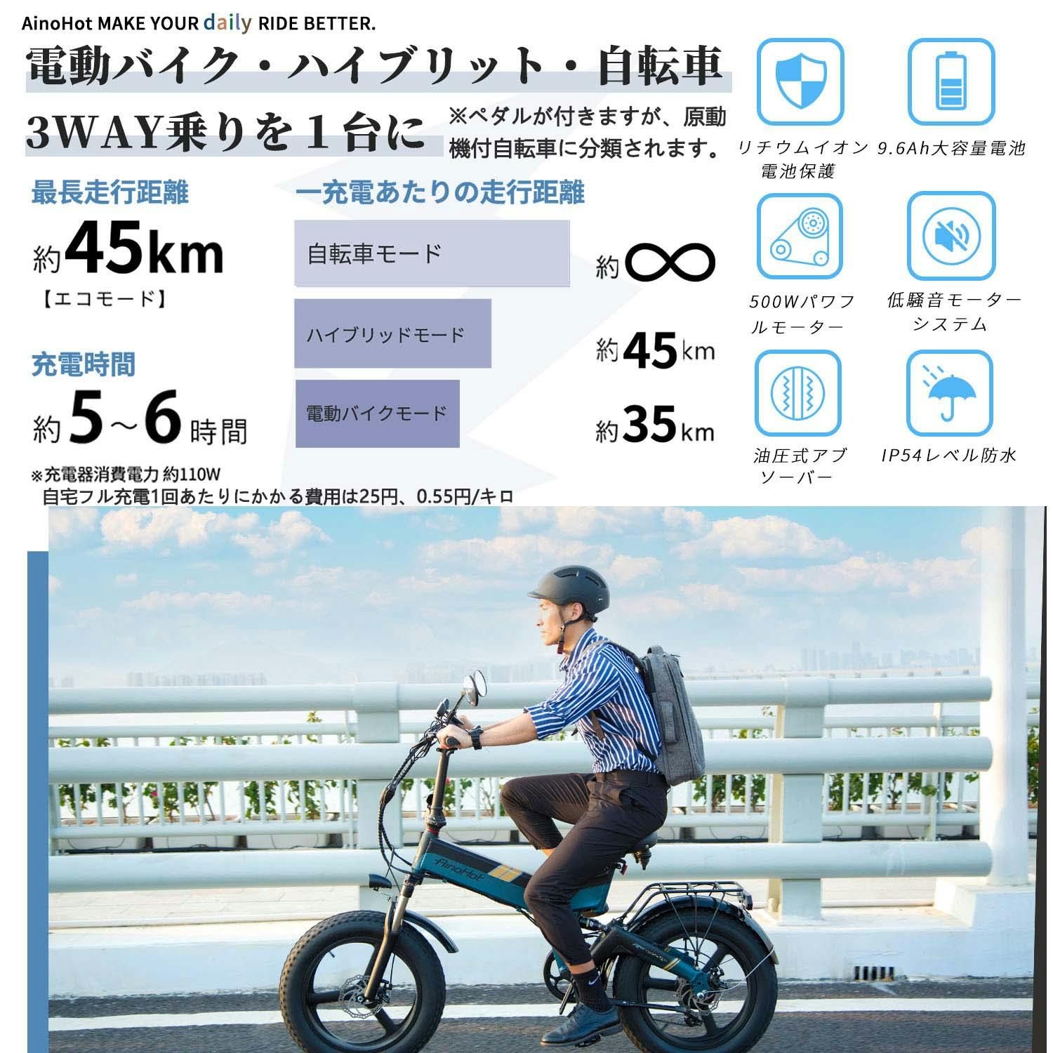 AINOHOT R6 電動3wayバイク フル電動自転車 電動付き自転車 イーバイク