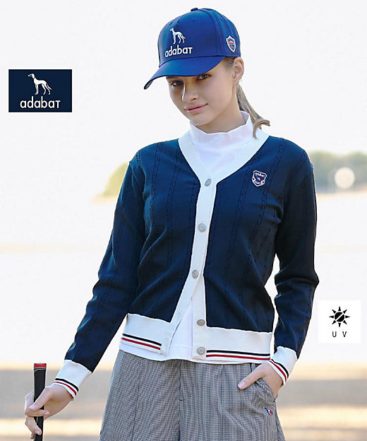 ADABAT NAVY】ケーブルニットUVカーディガン