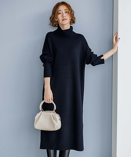 洗える】ウール タートルネック ニットワンピース