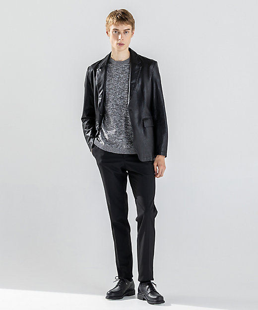 新素材【シャツ感覚で羽織れる軽さ】シュリンクエアレザー ジャケット