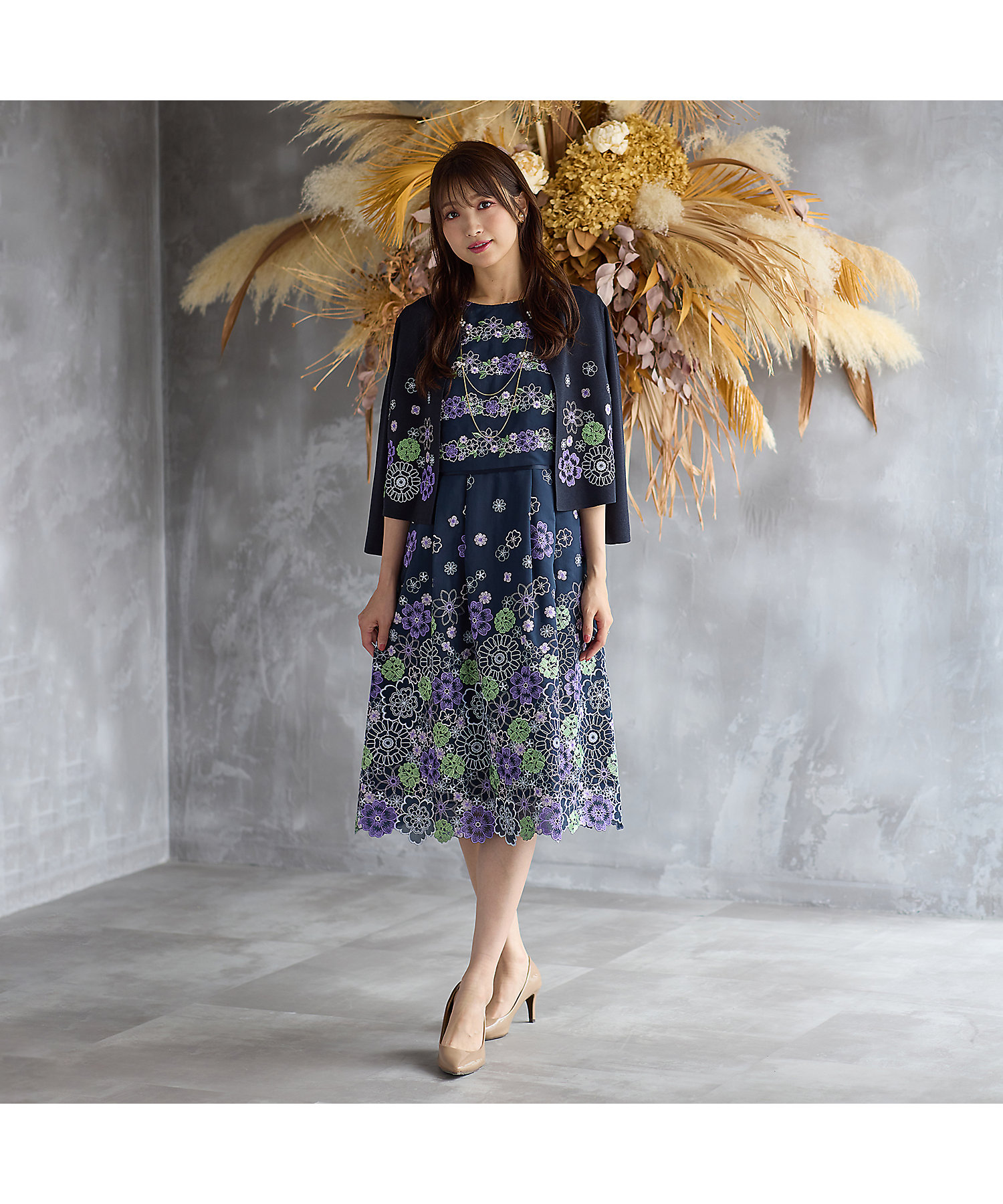 ローズティアラ 大きいサイズ 50 花柄 レース ストライプ ウール