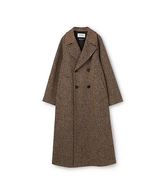 カラーネップヘリンボーン ダブルブレストロングコート | maison