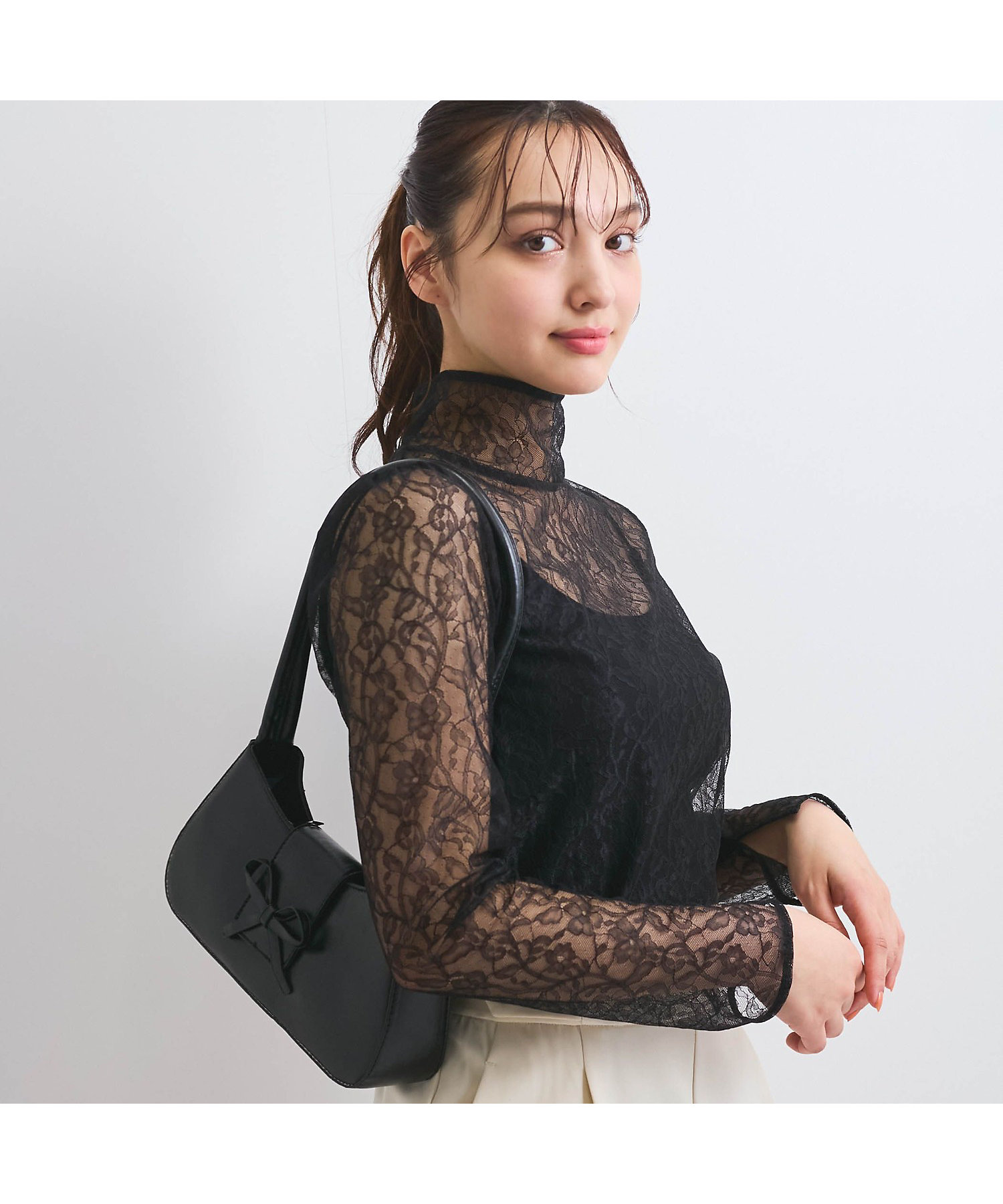 フラワーレースハイネックトップス≪洗濯機で洗える≫ | QUEENS COURT