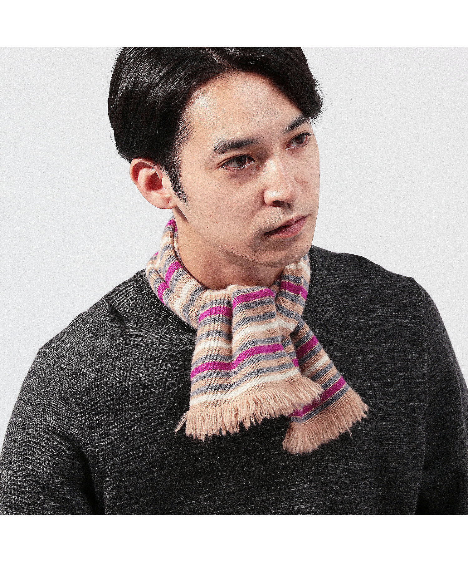 カシミヤ ミドルゲージ ミニボーダーマフラー | TOMORROWLAND (Men