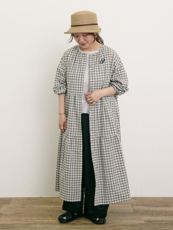 セール】 【S/Mサイズ】イニシャル刺繍7分袖ティアードワンピース