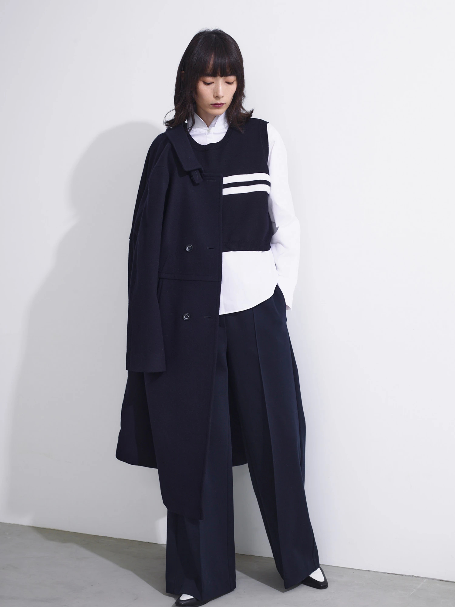 2025AW】ダブル前ステンカラーコート / blancvert（ブランベール