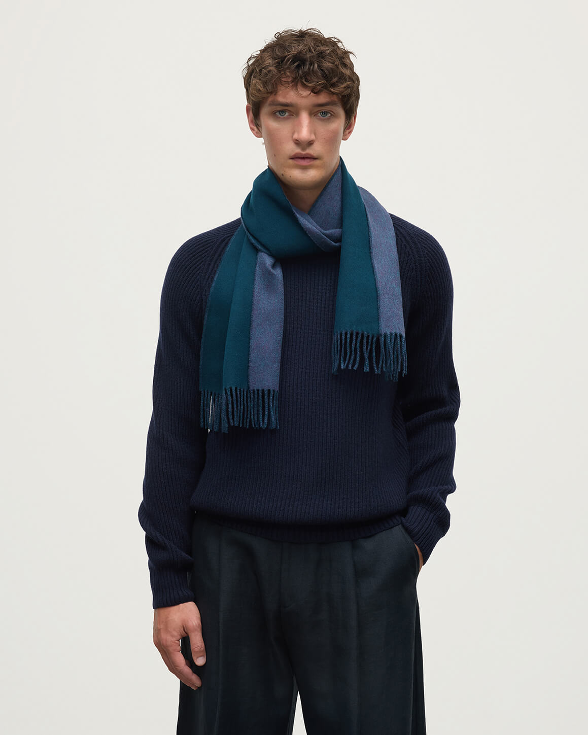 コントラスト リバーシブル カシミヤ マフラー｜Johnstons of Elgin