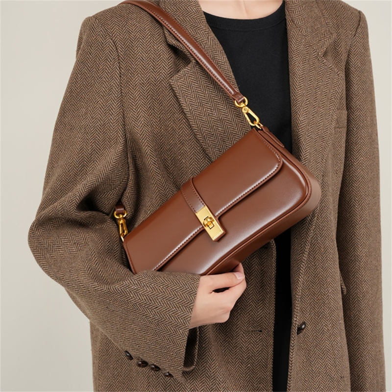 ブラウン レザー フラップ ショルダー ミニ バッグ | Baginning