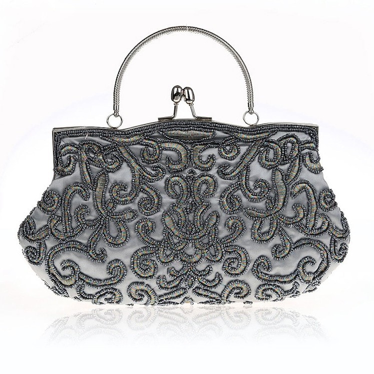 ブラック レトロ ビーズ刺繡 パーティーバッグ 披露宴 レディース