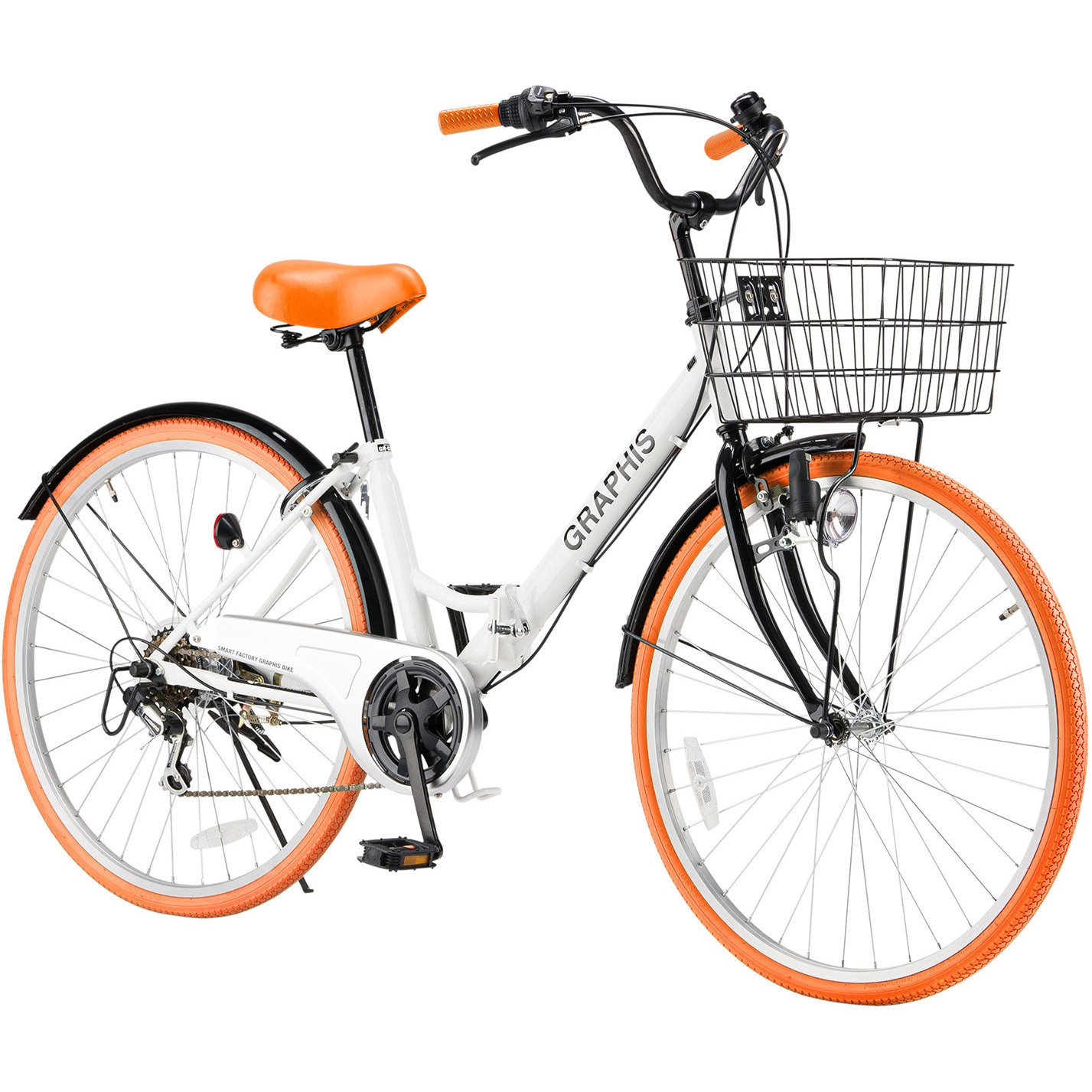 GR-CITY 折りたたみシティサイクル 6段変速 カゴ・カギ・ライト付き