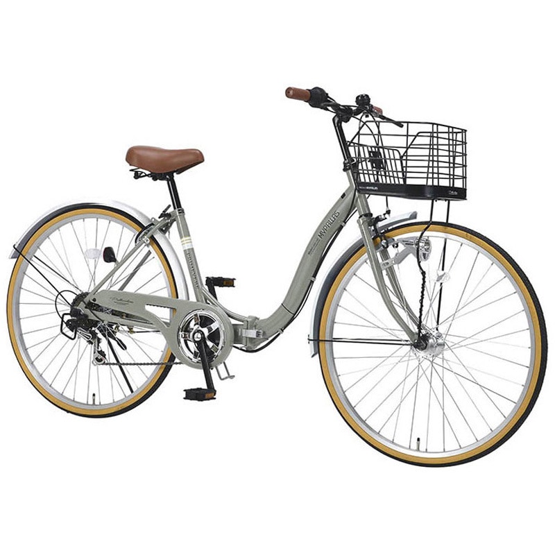 BOLDLINE シティサイクル グレー 前面バスケット付き26インチ自転車